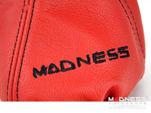 FIAT 500 Gear Shift Boot - Black italy - Red Leather w/ Black Stitching + MADNESS Logo